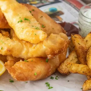 Fish & Chips - Battered Barra with lemon & Tartar Sauce