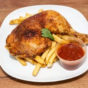 Grilled Chicken Maryland with chips and native red stew